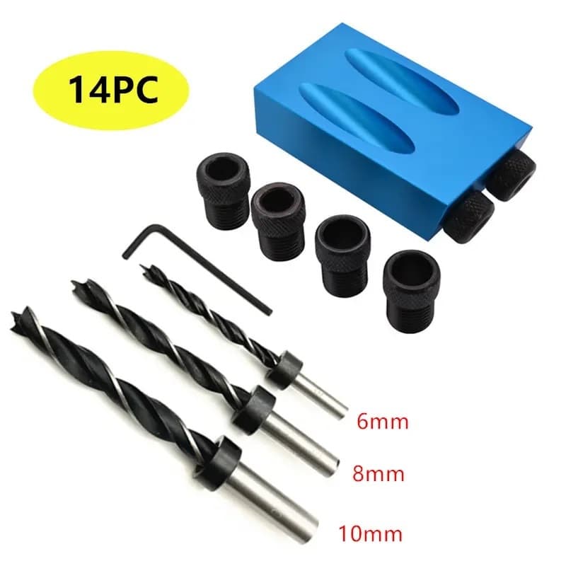 Gabarito de Perfuração Angular 15 Graus Pocket Hole Jig Kit 14 Peças para Móveis e Madeira