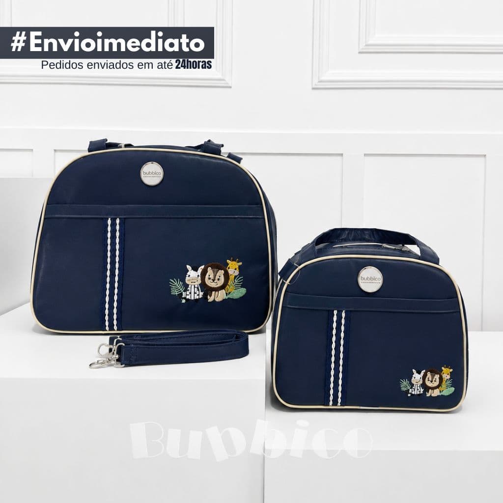 Kit de Bolsa Maternidade 2 Peças Safari  Borboleta com Faixa I Térmica e Impermeável BUBBICO