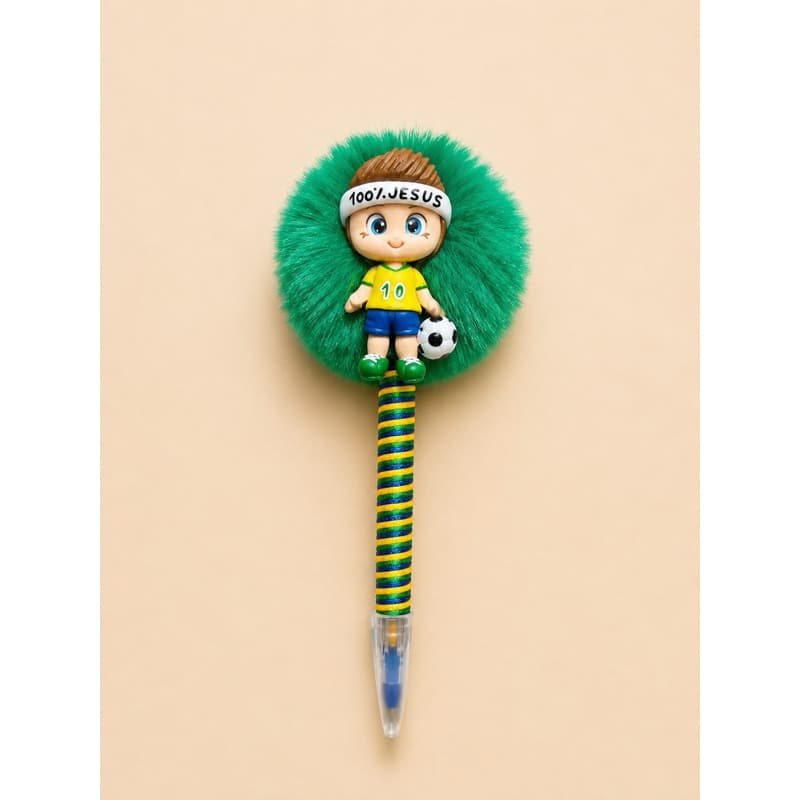 Caneta Personalizada Tema Brasil Biscuit Copa Futebol Artesanal
