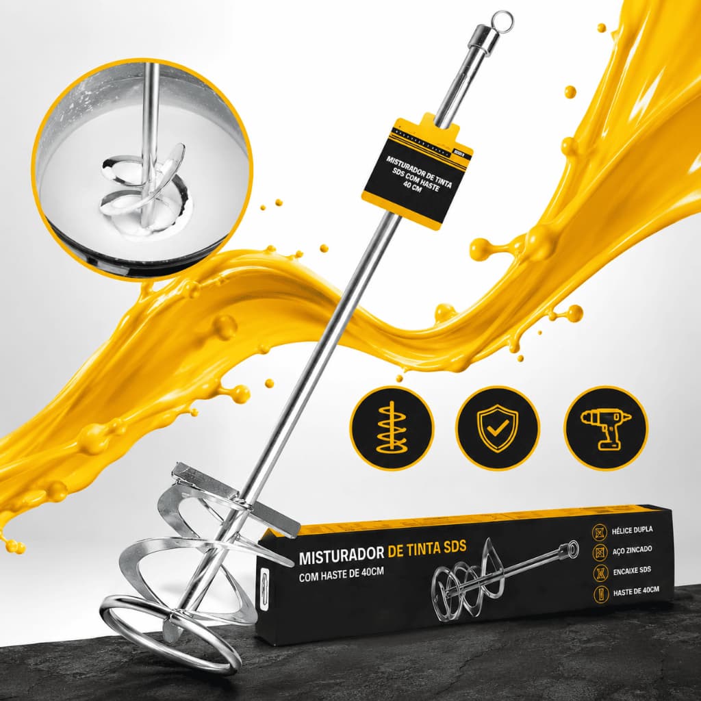 Misturador De Tinta 40cm SDS Hélice Dupla Mistura Rápida para Furadeira Eficiente Profissional