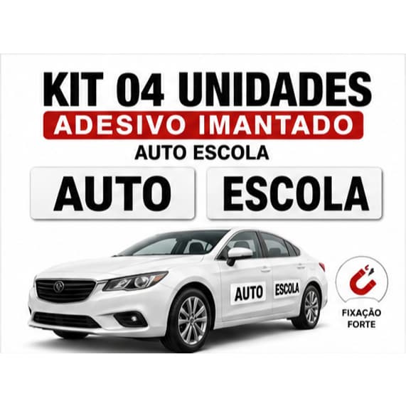 Kit Adesivo Imantado Auto Escola 04 Und Adesivos Magnéticos P/ Portas Vinil Alta Fixação Premium
