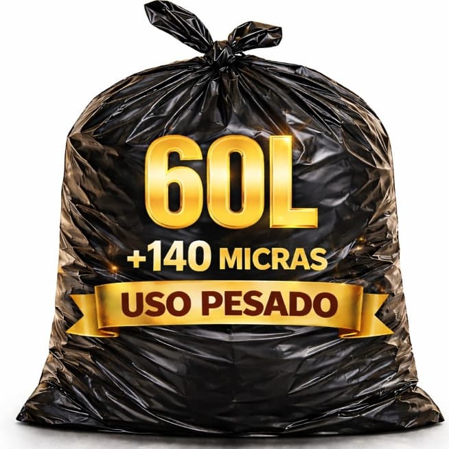 Saco de Lixo 60 Litros Reforçado Resistente Casa Grosso Obra Limpeza Pesada Entulho - 140 Micras