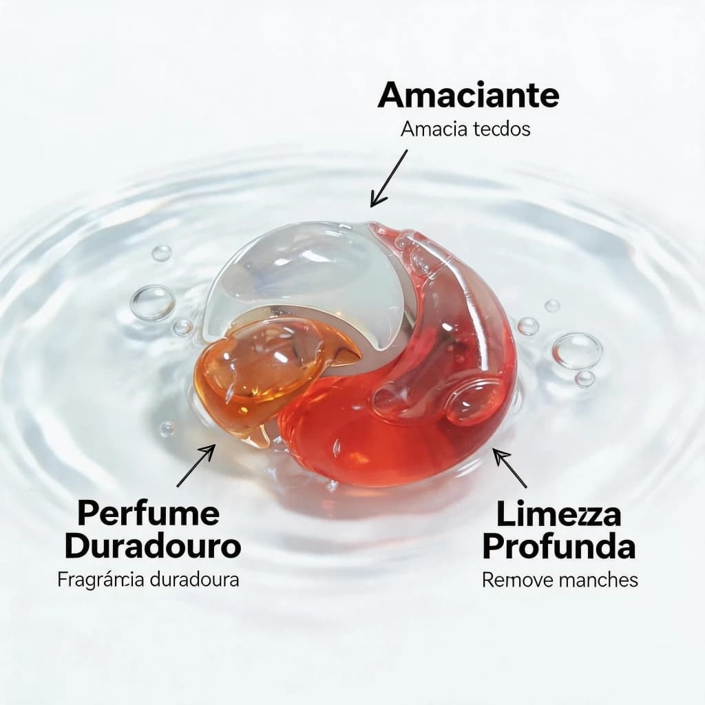 Detergente 3 em 1 Cápsulas de Lavagem 12unidade Lava Roupas Remove Manchas Protege Cores Dissolve em Água Fria