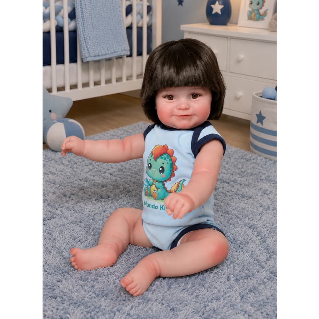 Bebê  Reborn Menino  Matheus Corpo de Silicone Cabelo Castanho Escuro - Mundo Kids