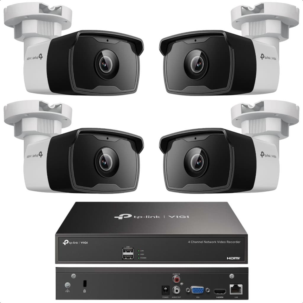 Kit de Segurança TP-Link VIGI 4 Câmeras Externas C340i 4MP e 1 Gravador NVR1004H-4P PoE