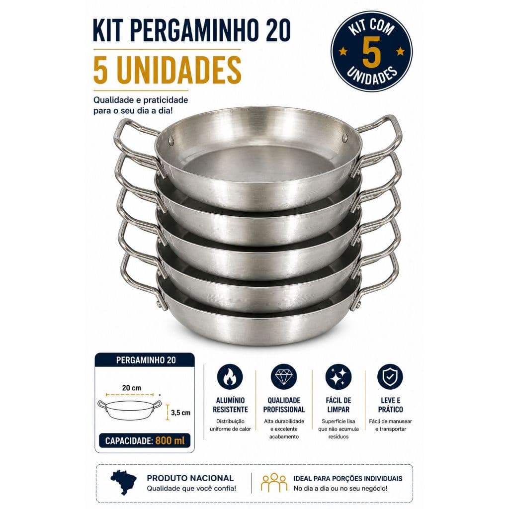 kit 5 Frigideira Pergaminho 20 em aluminio