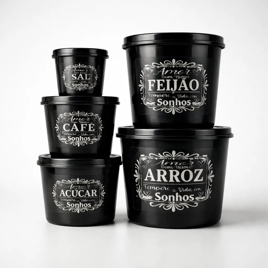 Kit Mantimentos Jogo 5 peças Redondo de plástico Armazenamento de alimentos ARMARIO