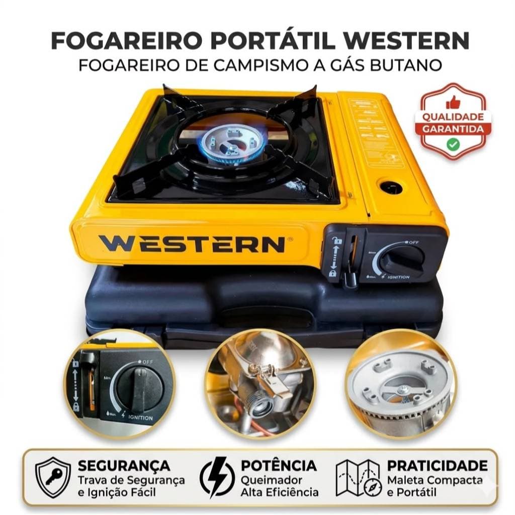Fogareiro Camping Western ou Guepardo Portátil Com Maleta  Acendimento Automático a Gás