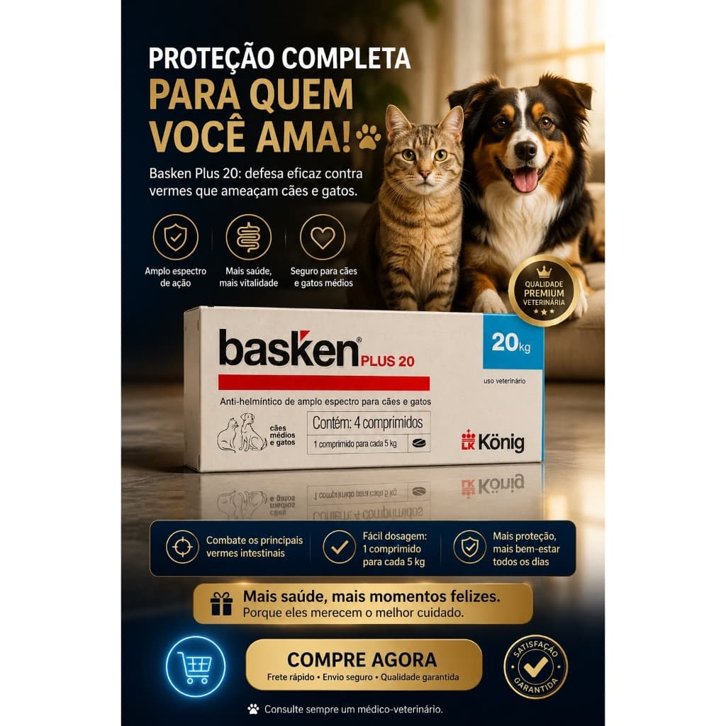 Basken PLUS 40. 4 comprimidos. Vermífugo para cães e gatos.