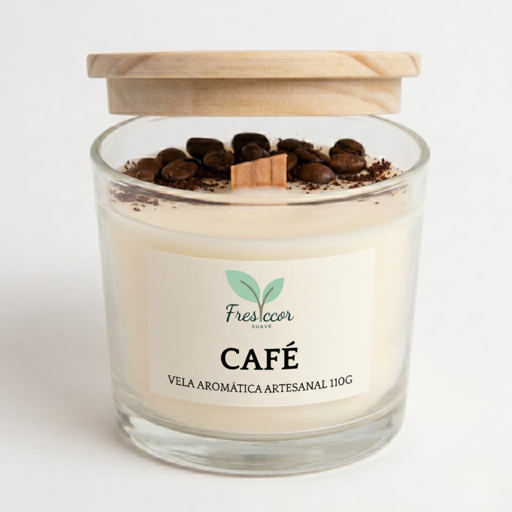 Vela Aromática Café Artesanal - Cera de Coco Pote Vidro e Tampa de  Madeira
