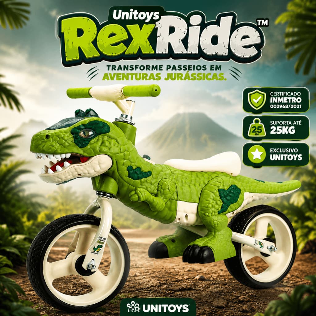 Bicicleta Infantil Aro 12 Andador Dinossauro de Equilíbrio Verde Estilo Seguro Divertido Robusto