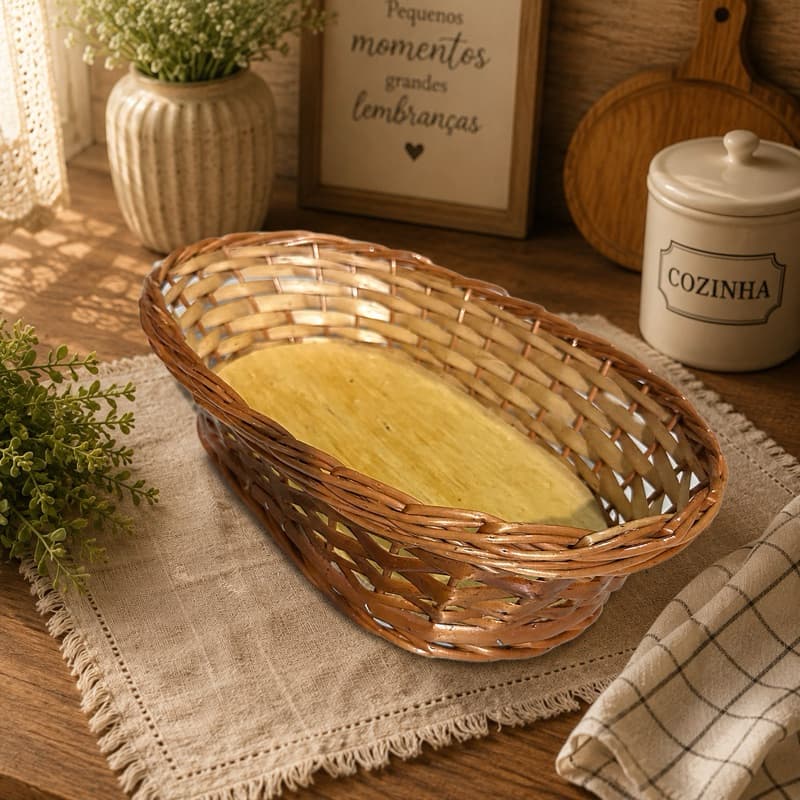 Cesta de Vime Envernizado 35x25x10 (Padaria | Doces | Confeitaria | Salgados)