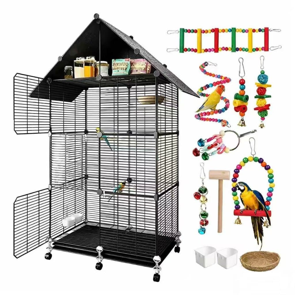 Gaiola de Pássaro Gigante 152cm com Teto Impermeável, 6 Rodas Reforçadas + Kit Acessórios Completo | Limpeza Super Fácil