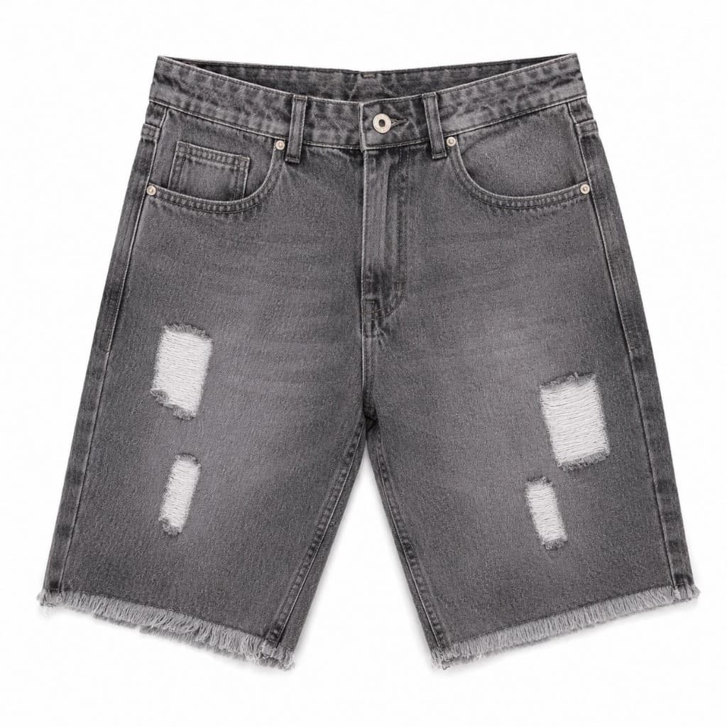 Bermuda Jeans Masculina Estonada Rasgada Premium Cinza Chumbo Destroyed 38 ao 48
