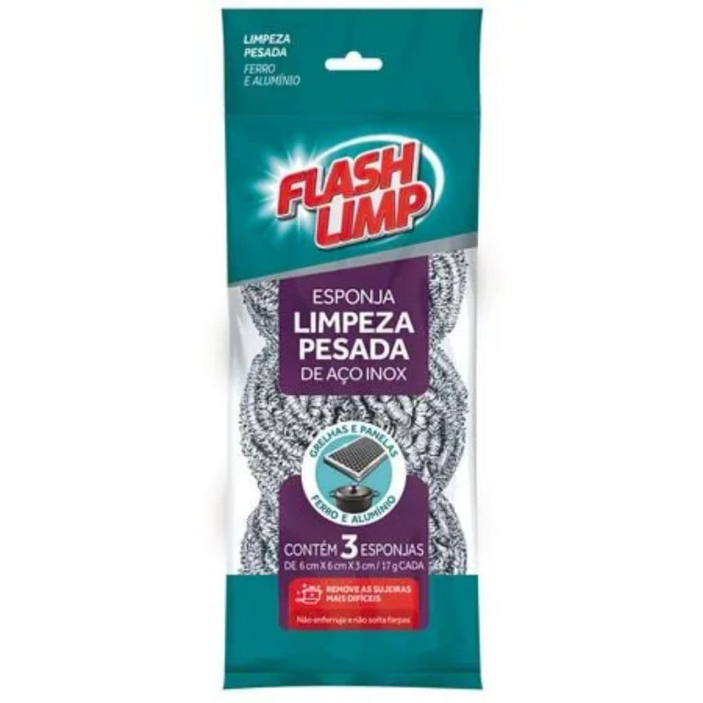 Kit 3 Esponjas De Aço Inox Limpeza Pesada Panelas Grelhas Churrasqueira Não Enferruja