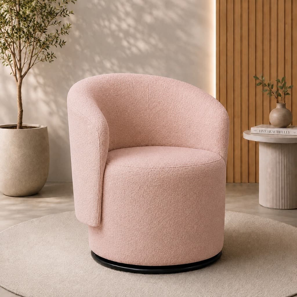 Poltrona Organica Giratoria Para Sala Quarto Salão de Beleza Tecido Boucle Visammer