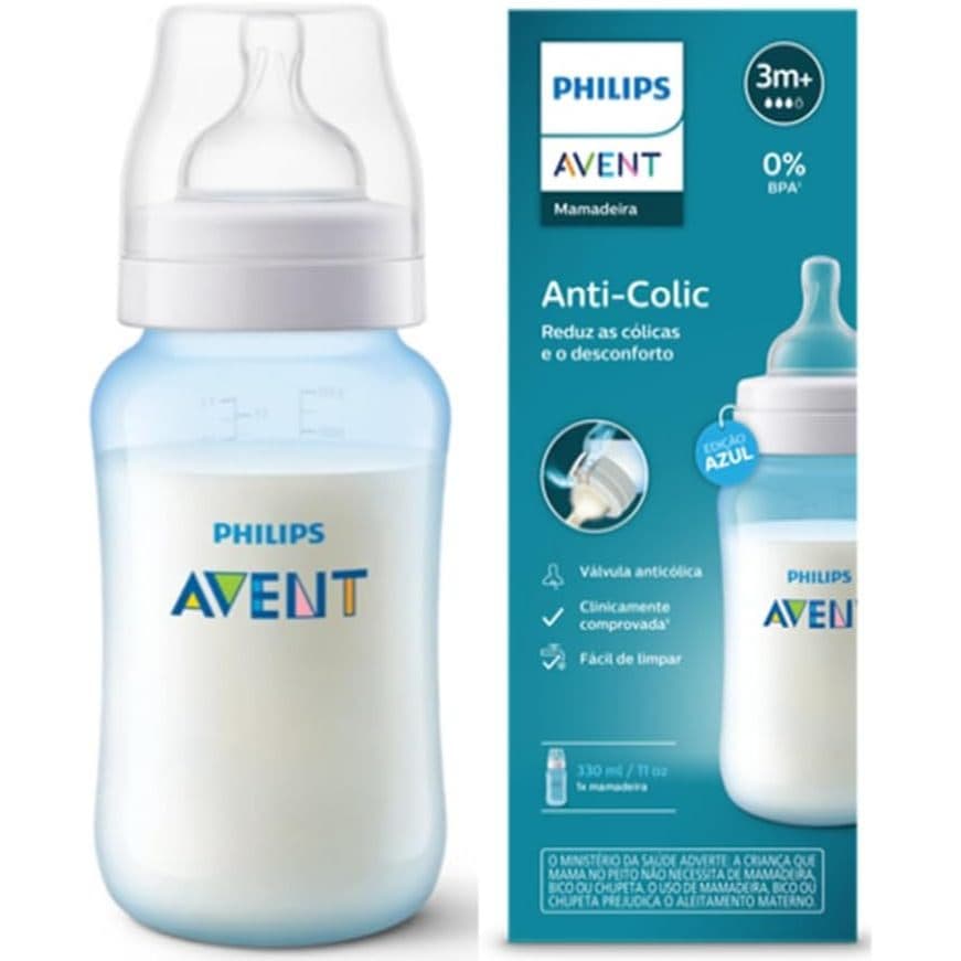 Mamadeira Philips Avent Classic Anti Colica - 330ml Azul bico 3M+