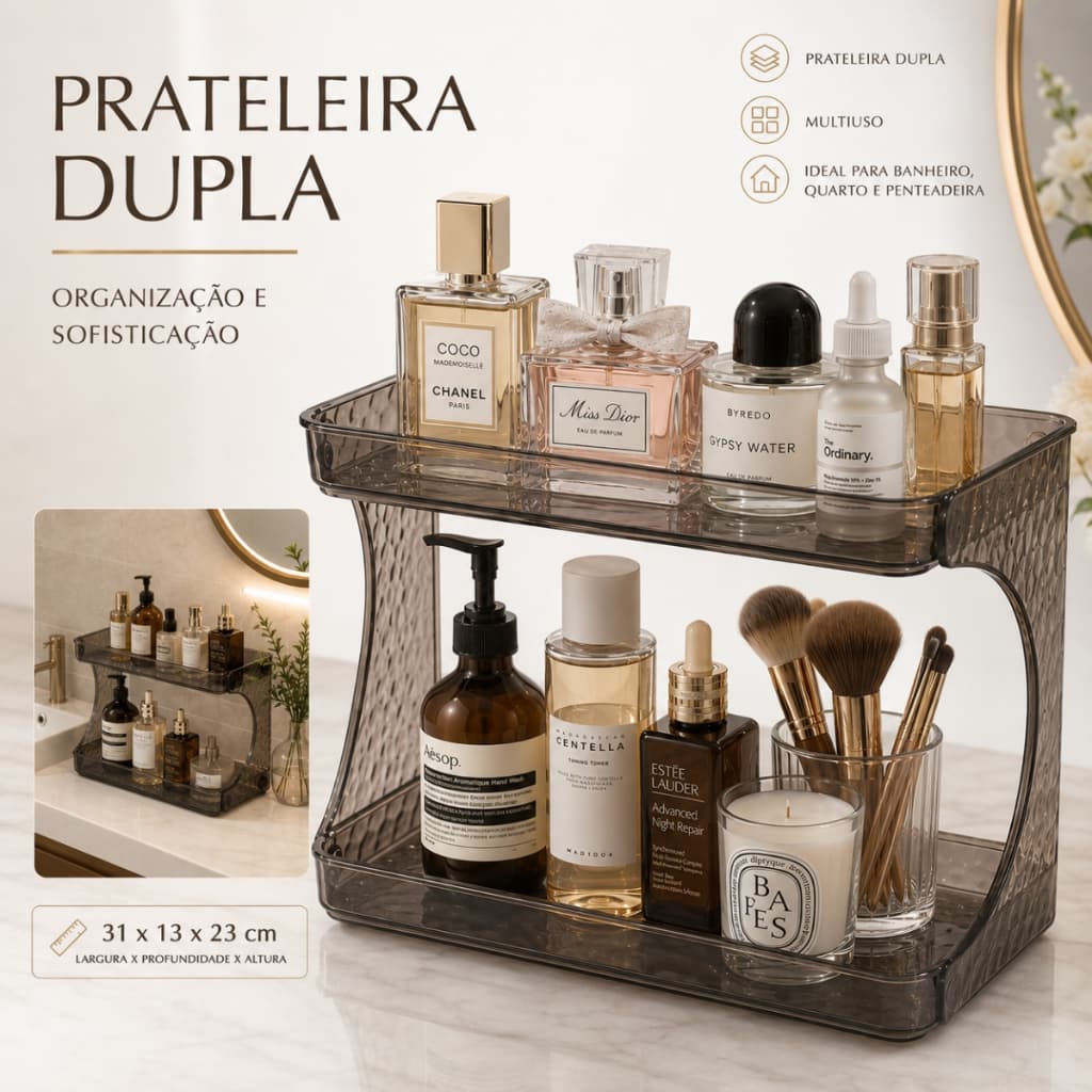 Prateleira Dupla Organizadora Banheiro Acrílico Cosméticos Maquiagem