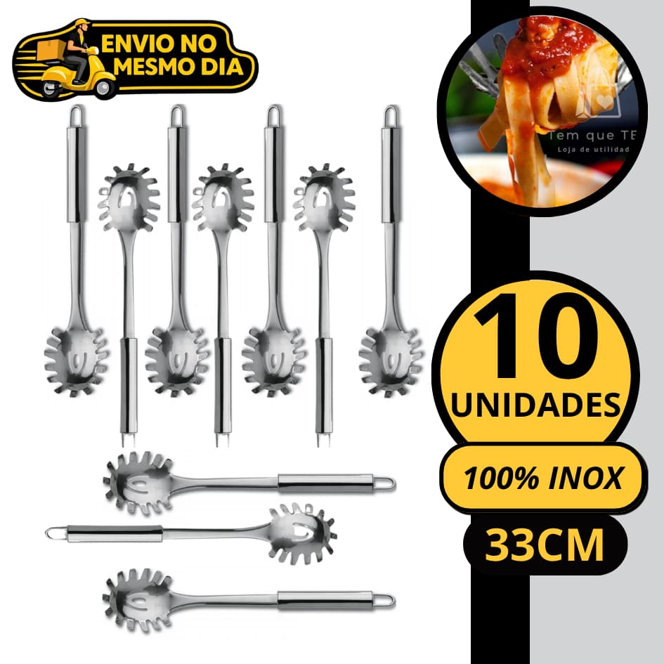 KIT 5/10 Pegador de Massas 100% Aço Inox GRANDE 33cm Profissional Colher para Servir Espaguete Macarrão Massa