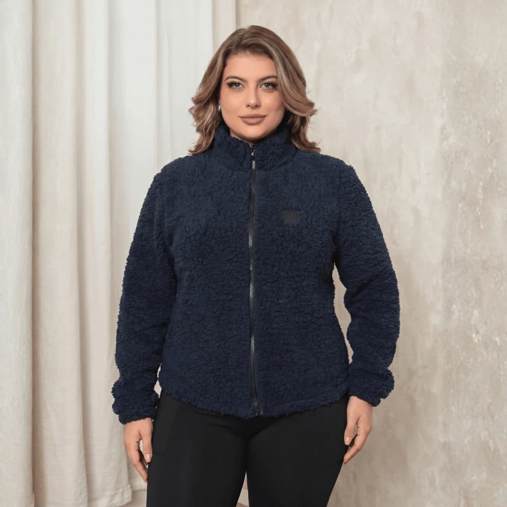 Casaco Teddy Feminino Plus Size Blusa Jaqueta Frio Pelinho Com Zipper Tecido Toque Sharpe Carneirinho