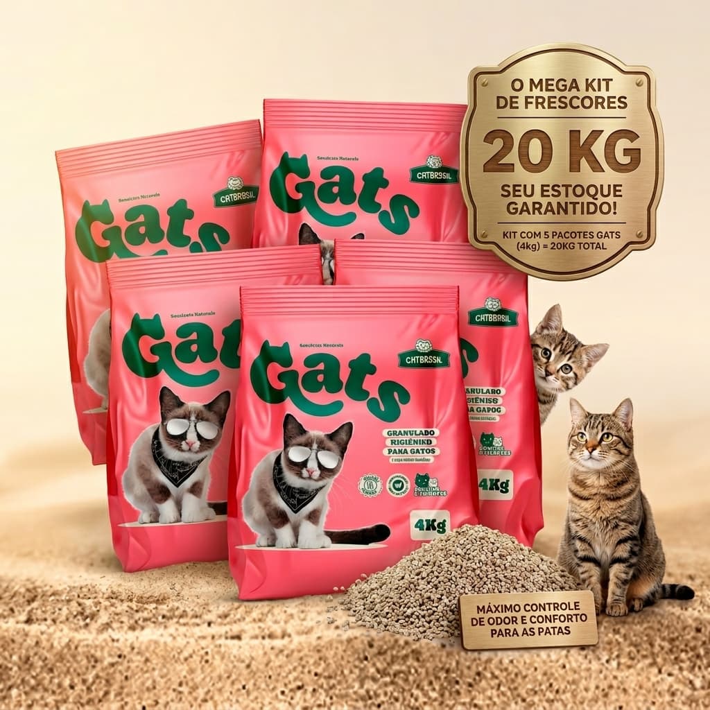 Kit 20Kg Areia Granulado Higiênico Gats 5x4kg Natural Elimina Odores Para Gatos e Pequenos Pets