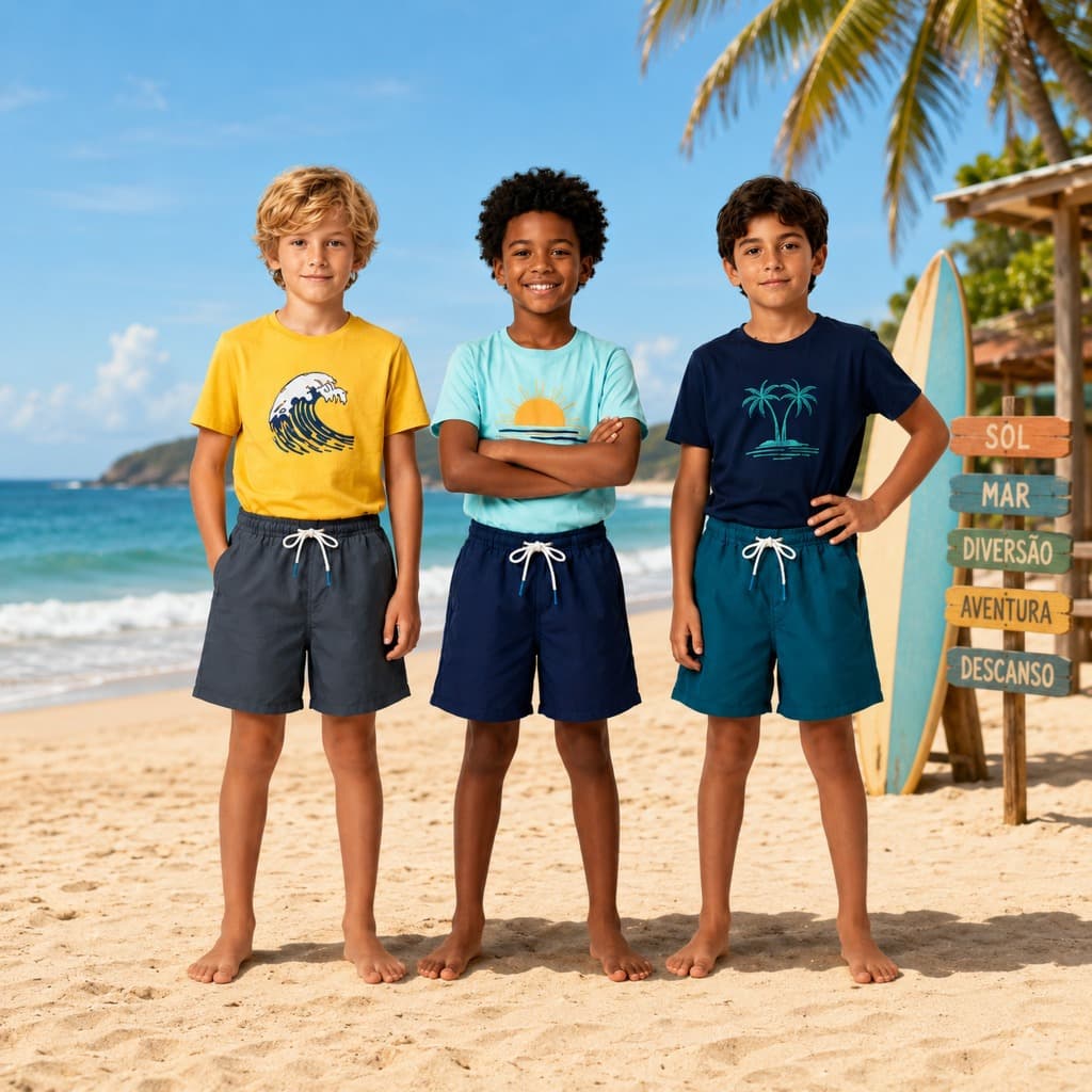 KIT BERMUDA TACTEL MENINO VERÃO