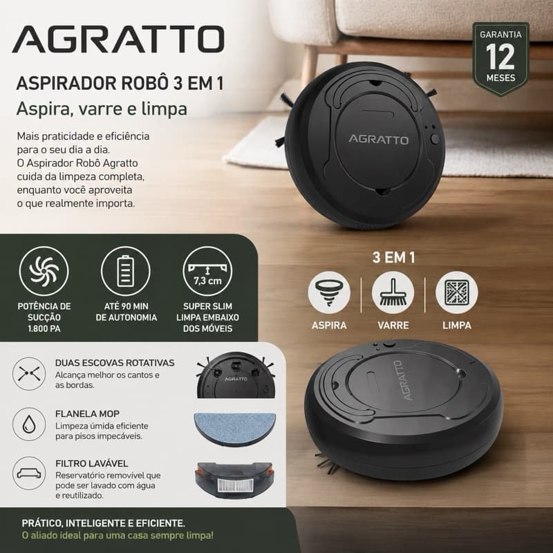 Aspirador Robô eletrônico sem fio com sensor Bivolt preto USB 3w f 3,7c  c /rotinha,panoygg