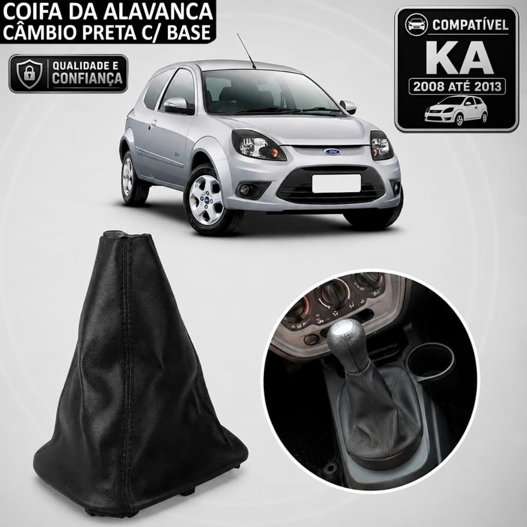 Coifa Alavanca Câmbio Ford Ka 2008 a 2013 Courvin Preta C/Base