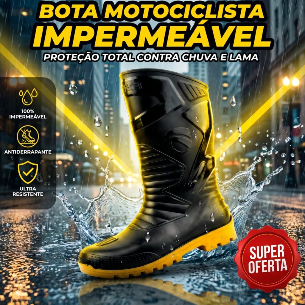 Bota Motociclista Profissional Antiderrapante Cano Alto Ideal Chuva  Longa Distância PVC impermeável