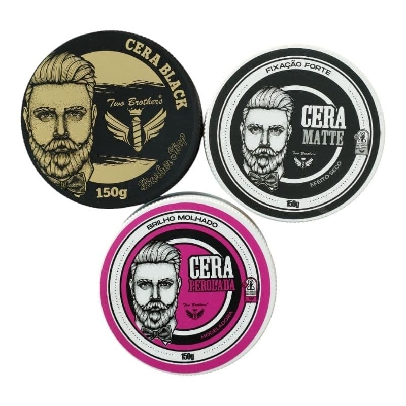 Kit 3 Cera Mista 1 Perolada 1 Matte 1 Black 150g Cada Para Modelar e Fixar Cabelo Two Brothers Profissional