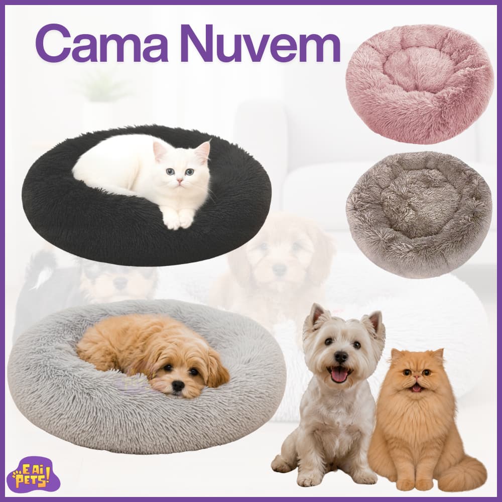 Cama Pet Caminha Gato Cachorro Pelúcia Nuvem P 40cm - M 50cm - G 70cm