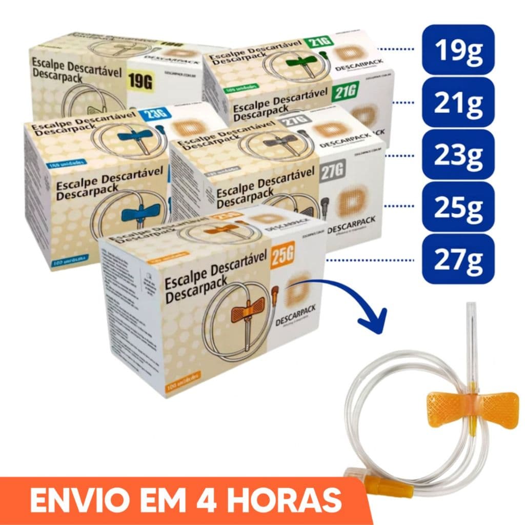 Escalpe Estéril 100un 19g 21g 23g 25g 27g Descarpack