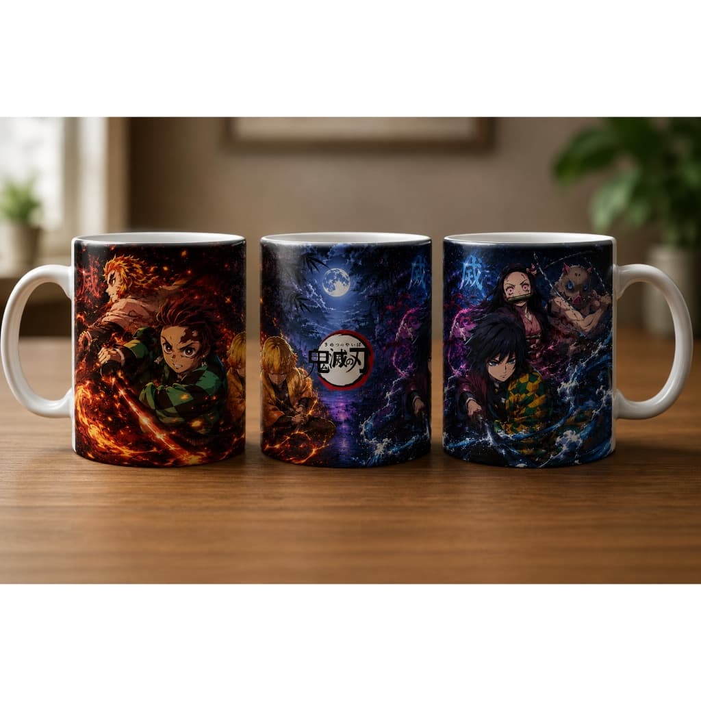 Caneca Demon Slayer Kimetsu no Yaiba 325ml Cerâmica AAA Tanjiro Nezuko Rengoku Giyu Presente Anime Geek