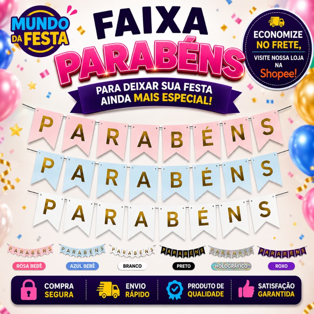 Faixa Varal De Letras Papel Parabéns Bandeirinhas Decoração De Festa