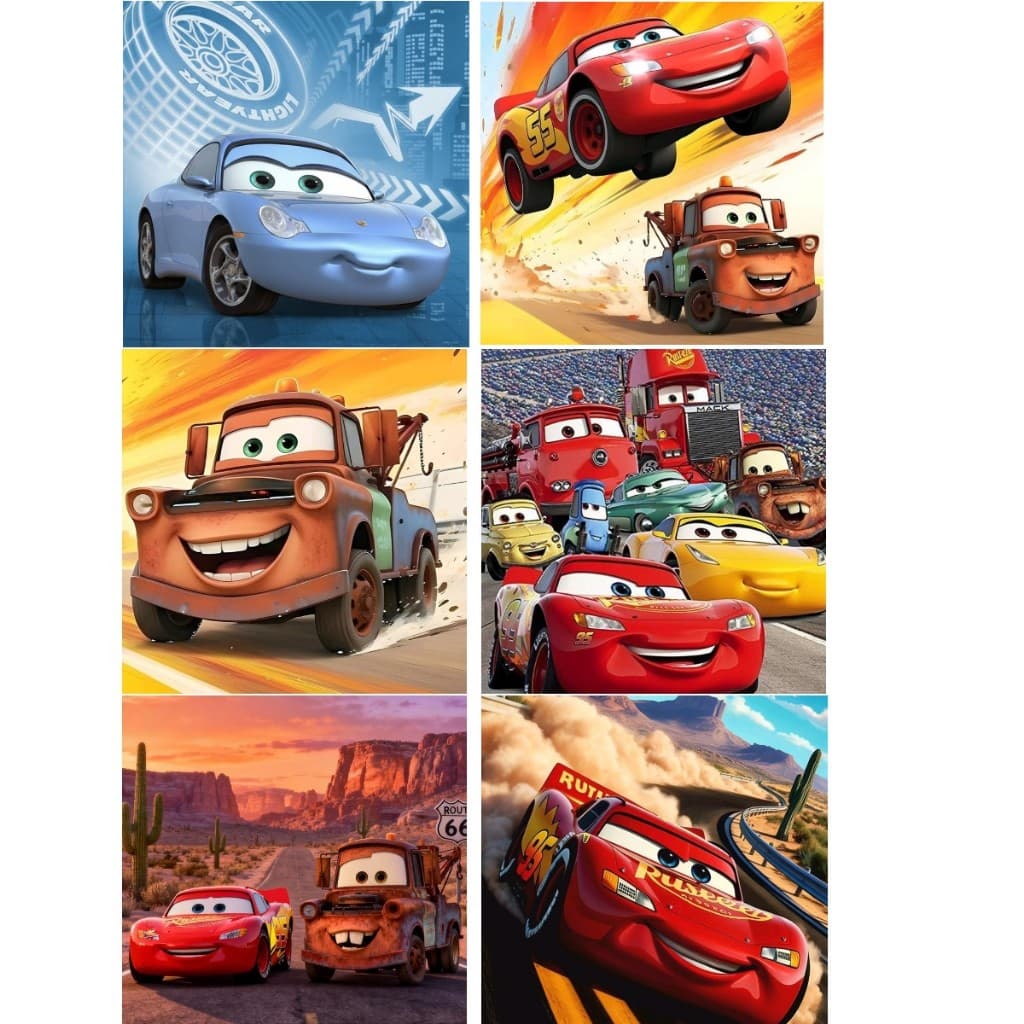 Kit 6 Jogos Quebra Cabeça Mdf Infantil Carros 16pçs Pedagogico Relampago Macqueen