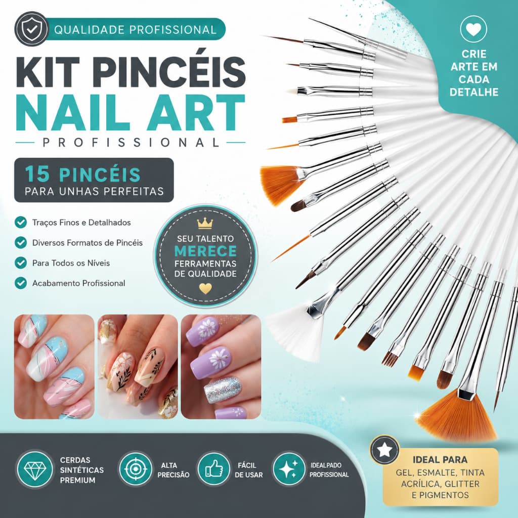 Kit Pincel Nail Art Profissional Para Unhas Artísticas Decoração Pintura Detalhada Desenhos - CH