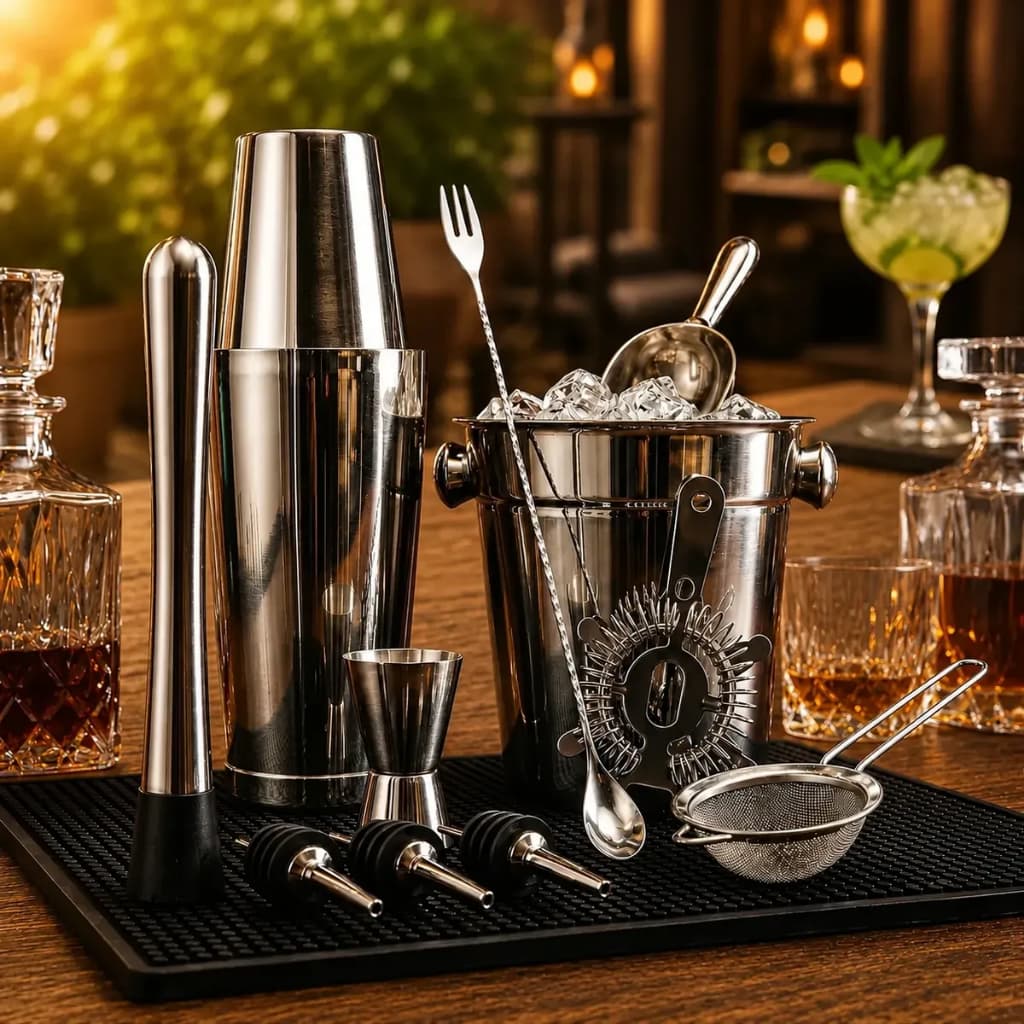 Kit Bar Completo 12 Peças - Coqueteleira Boston, Dosador e Acessórios de Inox | Envio Imediato