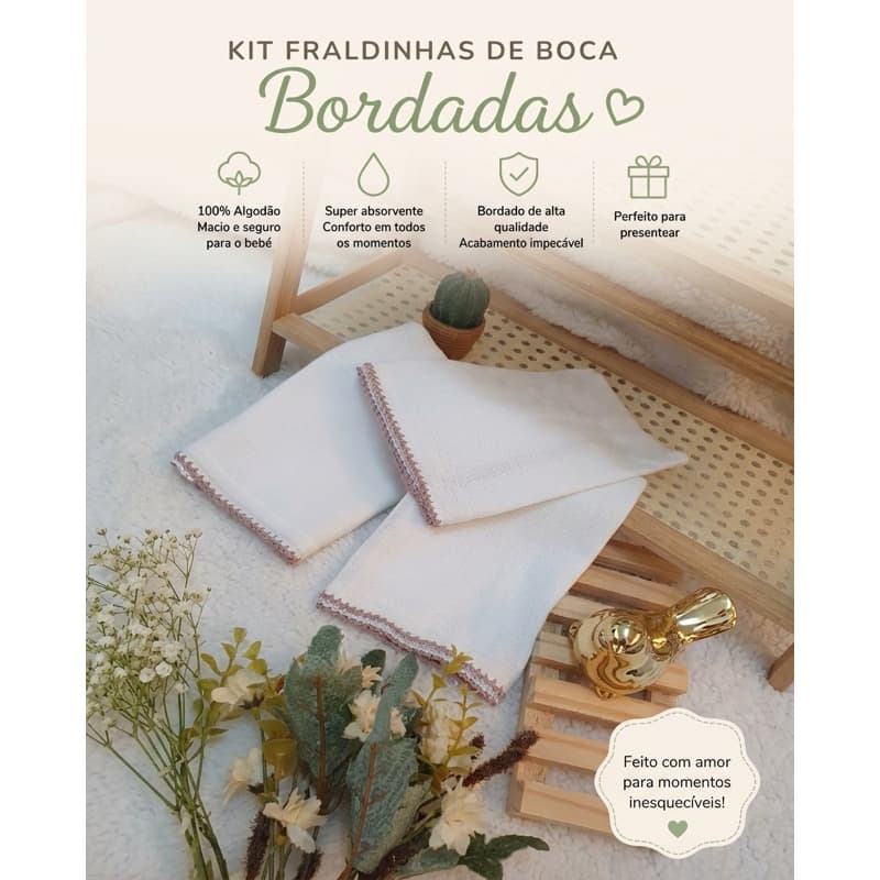 kit 3 fraldas de boca | Babete | Pano de boca | lenço de boca | toalha de boca | 35 cm x 35 cm 100% algodão