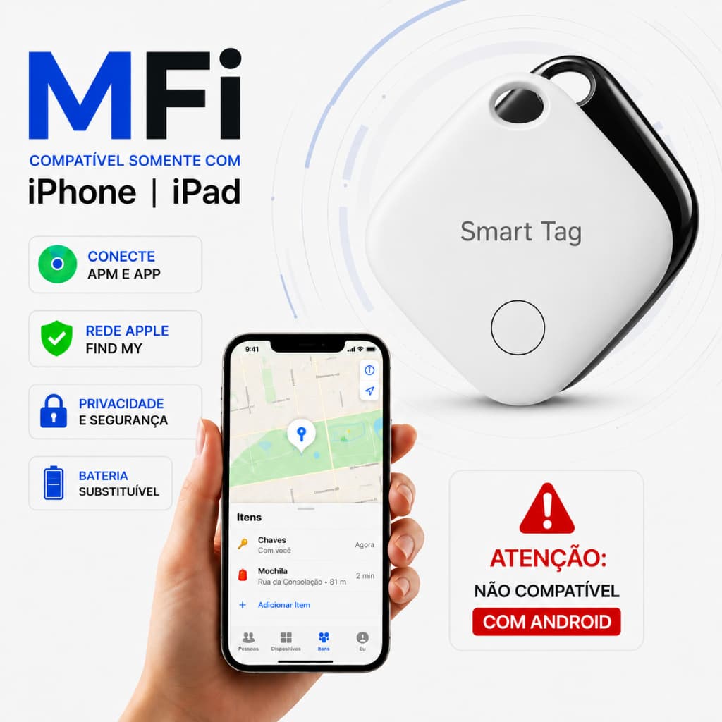 Smart Tag Rastreador Bluetooth Compatível com Apple Buscar iPhone iPad Objetos Perdido - Pet - Chaves - Criança - Mala