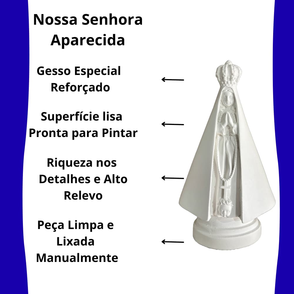 Nossa Senhora Aparecida 22 cm Gesso Cru Para Pintar Pérolas