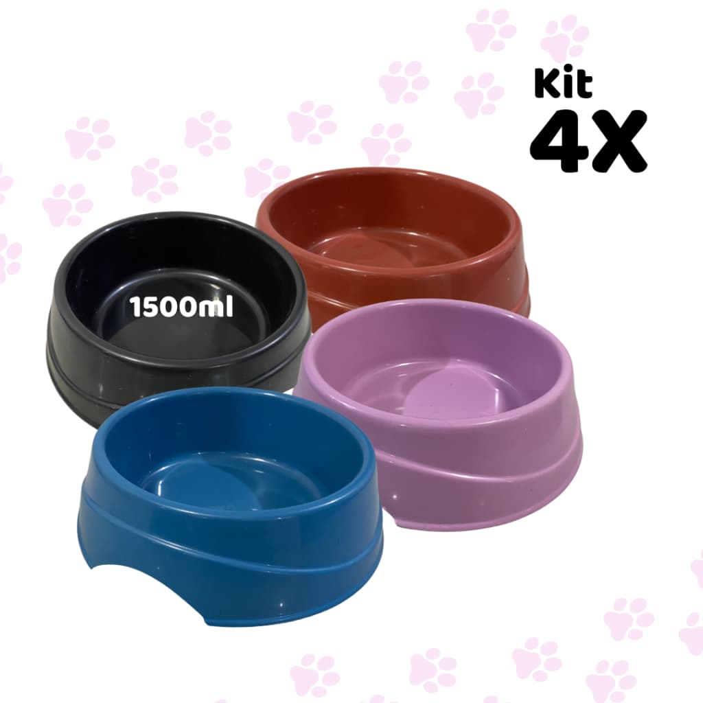 Kit 4 Potes de Ração para Cachorro Pet Comedouro Bebedouro 1500ml SORTIDO