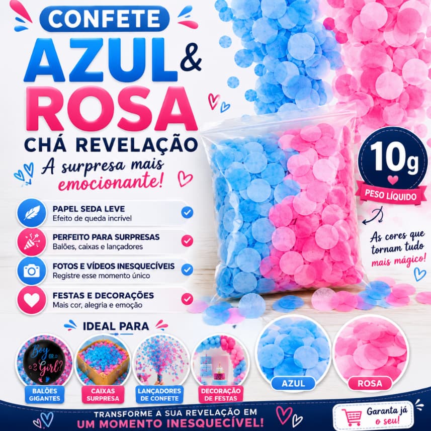 Confete Azul Chá Revelação Gênero 10g Papel Seda Festa Bebê Surpresa Decoração Balão