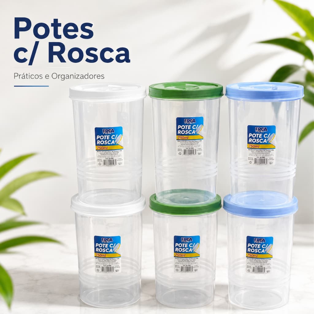Kit Potes Tampa Com Rosca 750ml Porta Alimentos Ótima Vedação Cores Sortidas BPA FREE
