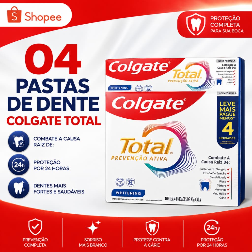 Creme Dental Colgate Total - Pasta de Dente 4 Unidades de 90g cada