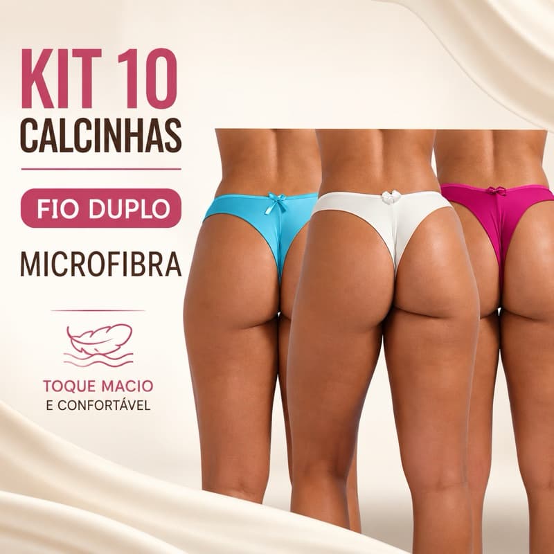 Kit 10 Calcinhas Fio Dental Duplo Sensual Confortável Empina Bumbum Adulto Feminina Microfibra
