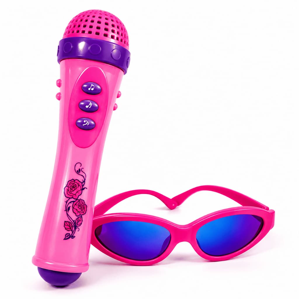 Microfone Infantil Menina Com Luz e Som Óculos Pop Star Rosa Brinquedo Musical Presente Menina