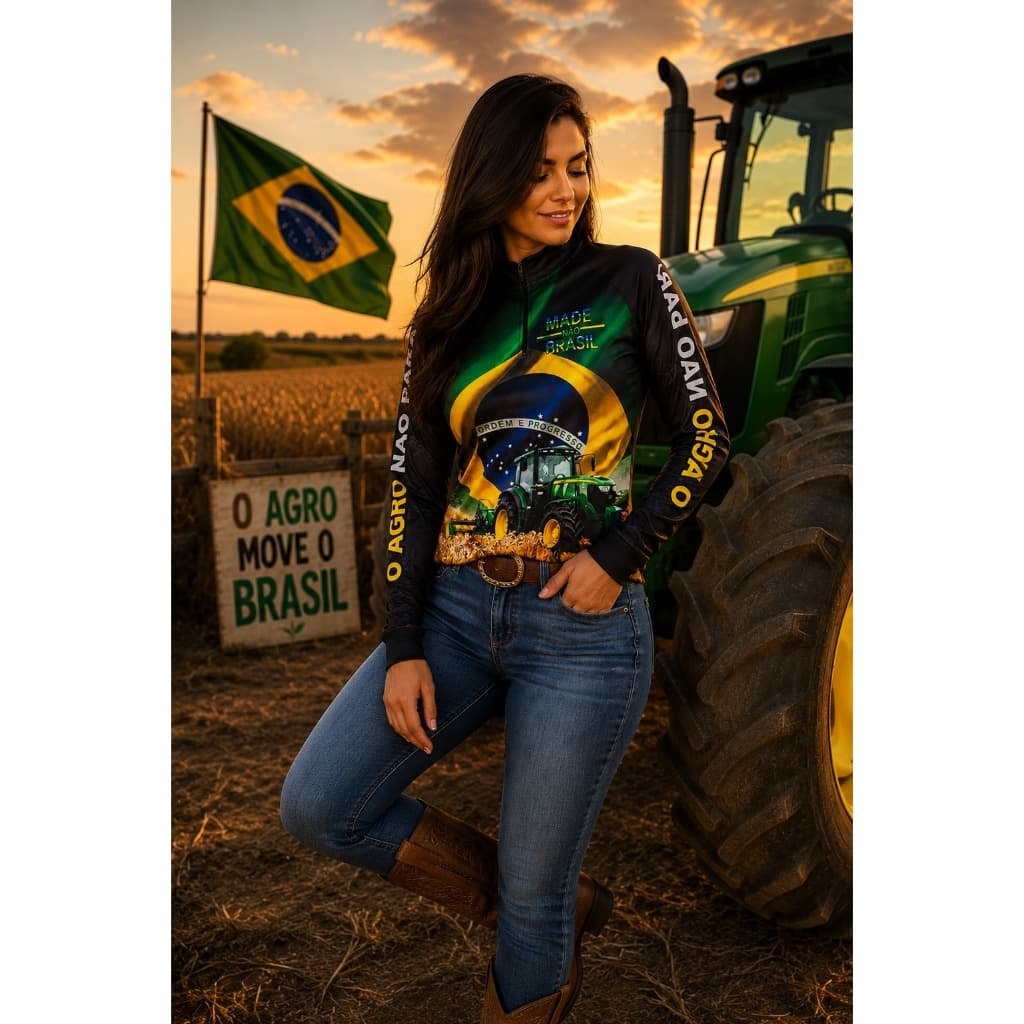 Camisa Camiseta Agro Fem. Proteção Uv50 Gola Padre Zíper