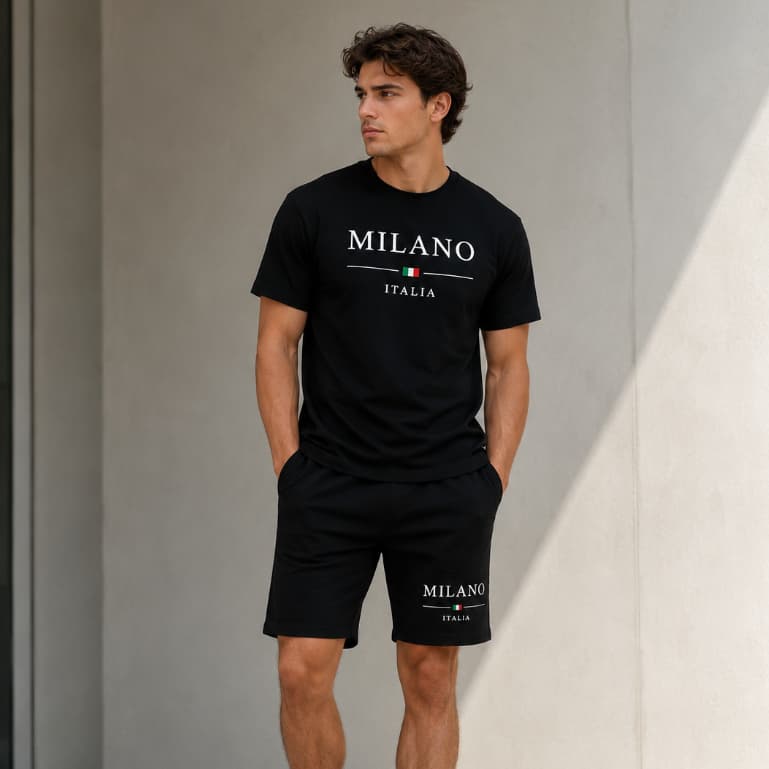 Conjunto Masculino Camiseta e Short Tectel Milano Kit Com Camisa 100% Algodão e Bermuda