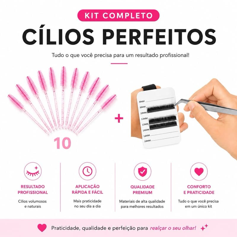 Kit 10 Escovinhas Para Cílios + Suporte Organizador Paleta Alongamento Lash Designer Use Naton