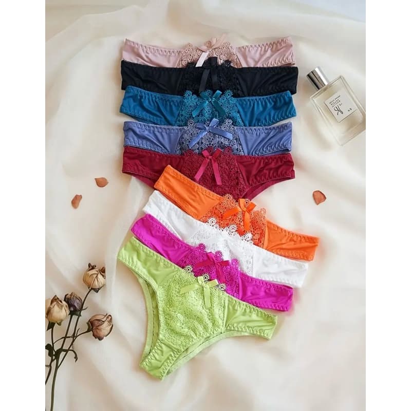 1 Calcinha Triangulares cor aleatória Justas Sensuais Femininas de Cor Sólida, da Moda com Laço, para Uso Diário
